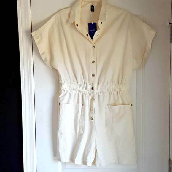 NEW! IVORY Button UP CINCH WAIST ROMPER - Picture 1 of 5
